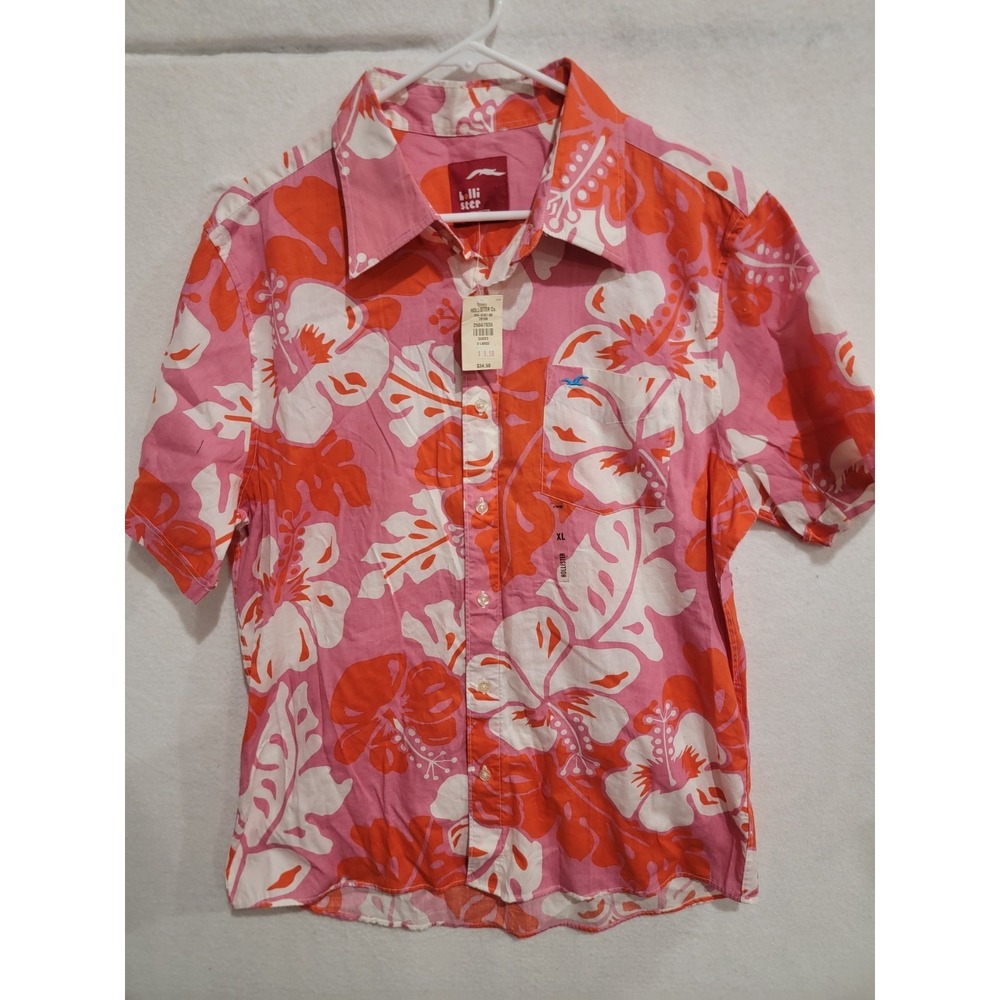 VTG Hollister Dudes Shirt XL NWT Deadstock Y2K Hibiscus Floral Hawaiian Pink S/S